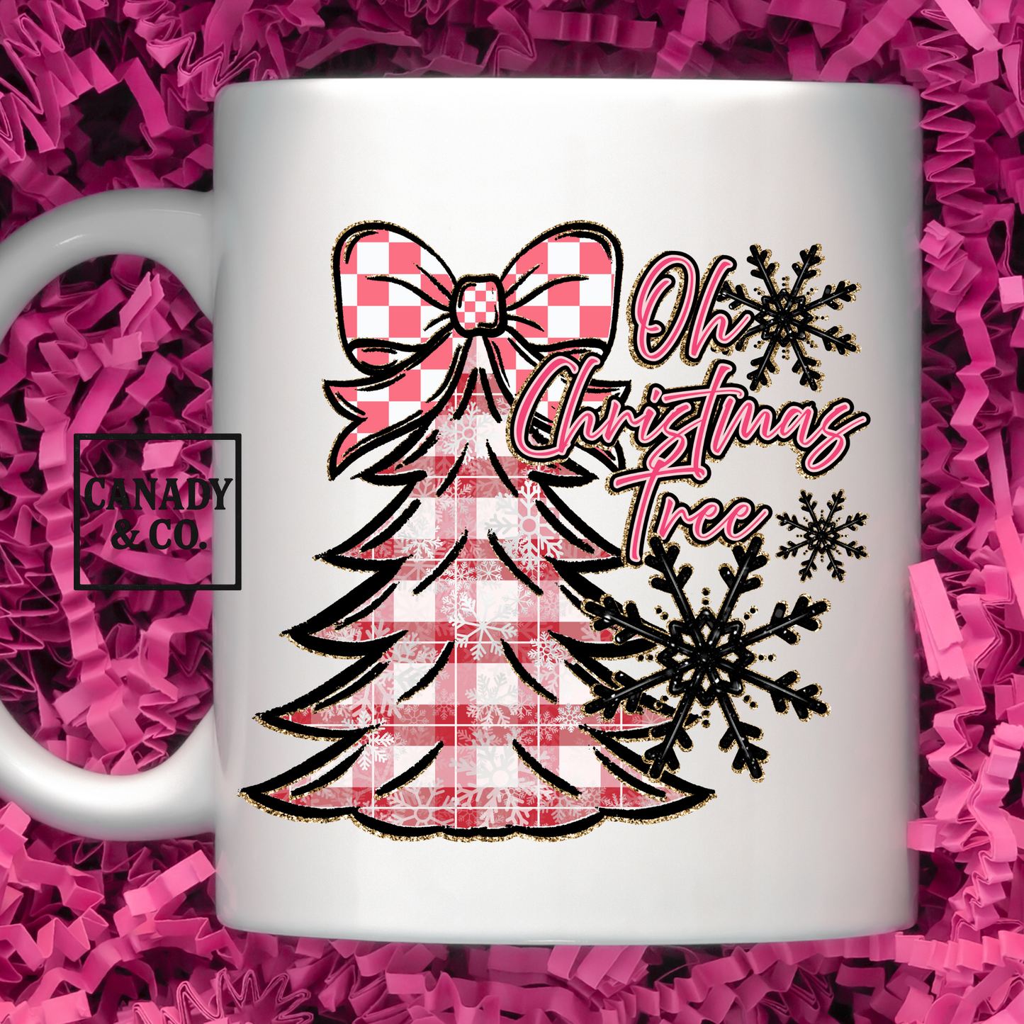 Christmas Tree Bow Pink- 11oz Mug