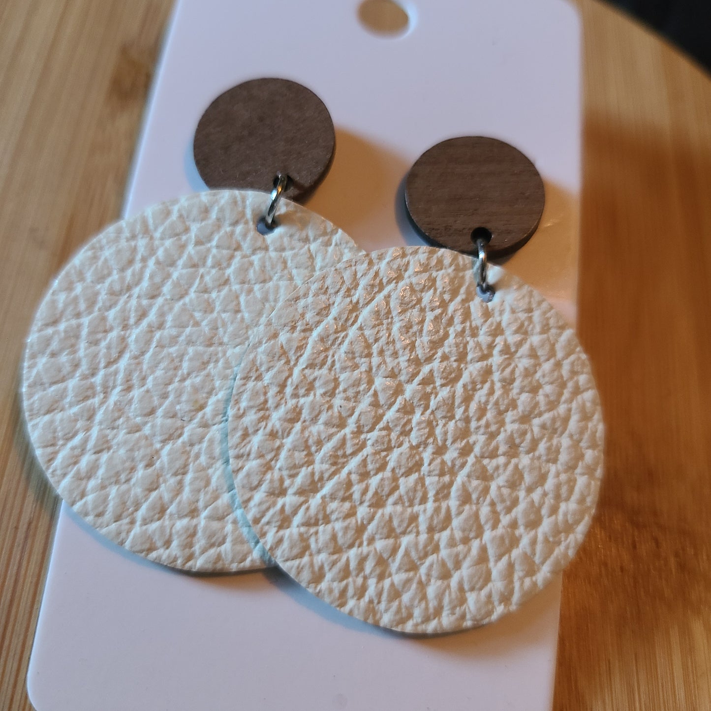 Cream and Wood Round Earring