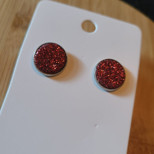 Red Glitter Studded Earrings