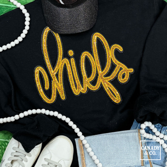 Chiefs *REAL SEQUIN* Embroidered - Gold Sequins