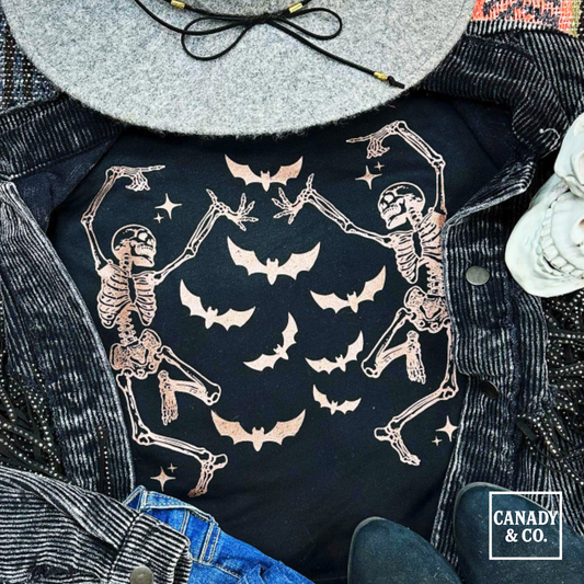 Dancing Skeletons Bats Copper Print