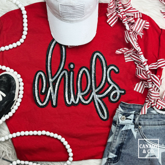 Chiefs *REAL SEQUIN* Embroidered - Silver Sequins