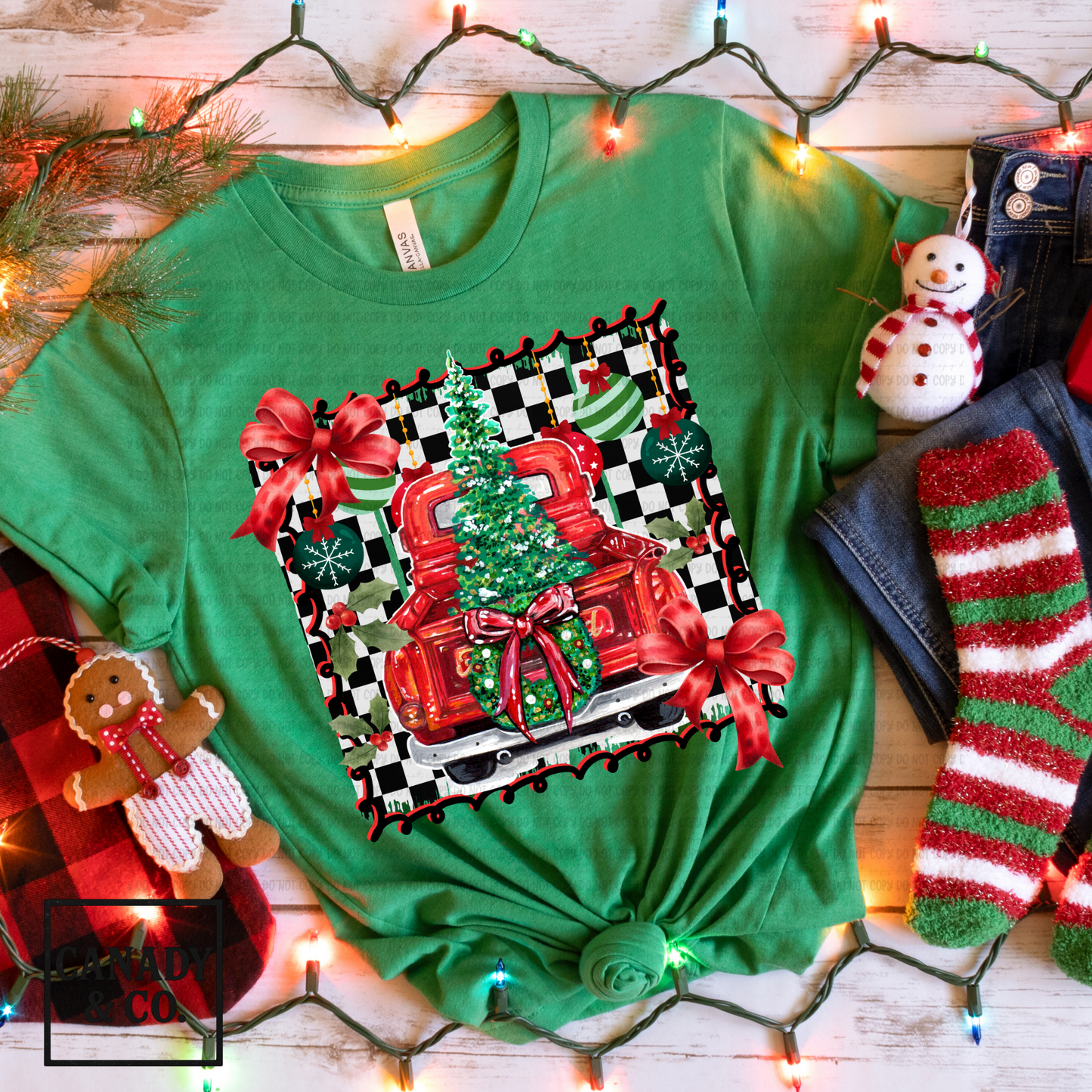 Checkered Background Christmas Truck