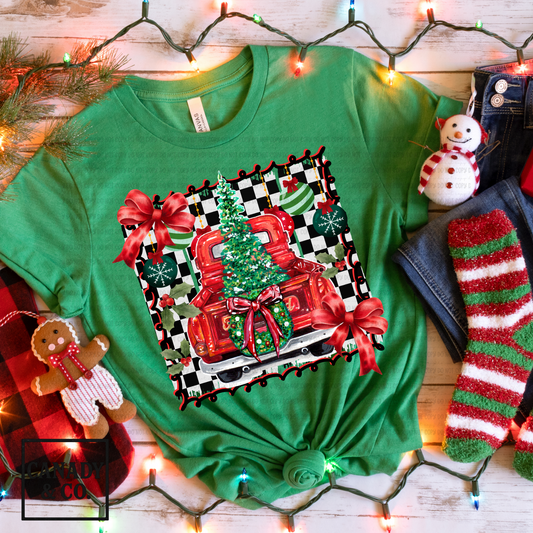 Checkered Background Christmas Truck