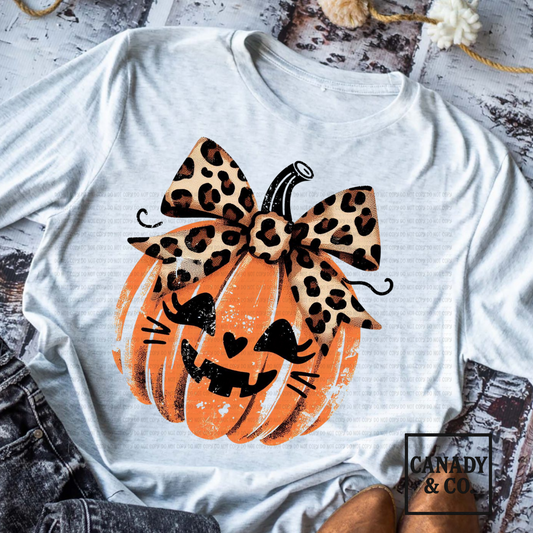 Distressed Pumpkin Cheetah Bow