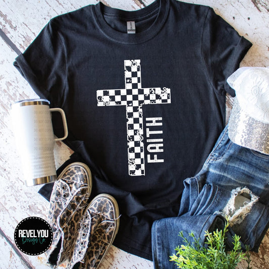 Checkered Faith Grunge Cross